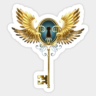 Key with Golden Wings ( Steampunk wings ) Sticker